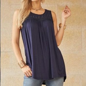 Dark blue flowy sleeveless top, size XL by Suzanne Betro